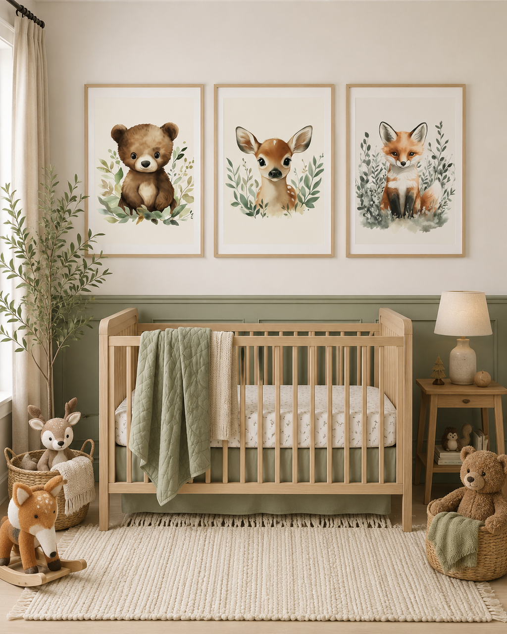 Pink Woodland Nursery Wall Art Set of 3 — Boho Baby Girl Animal Prints, Bear Fawn Fox, Blush Pink Nursery Decor, Digital Download, All Frame Sizes