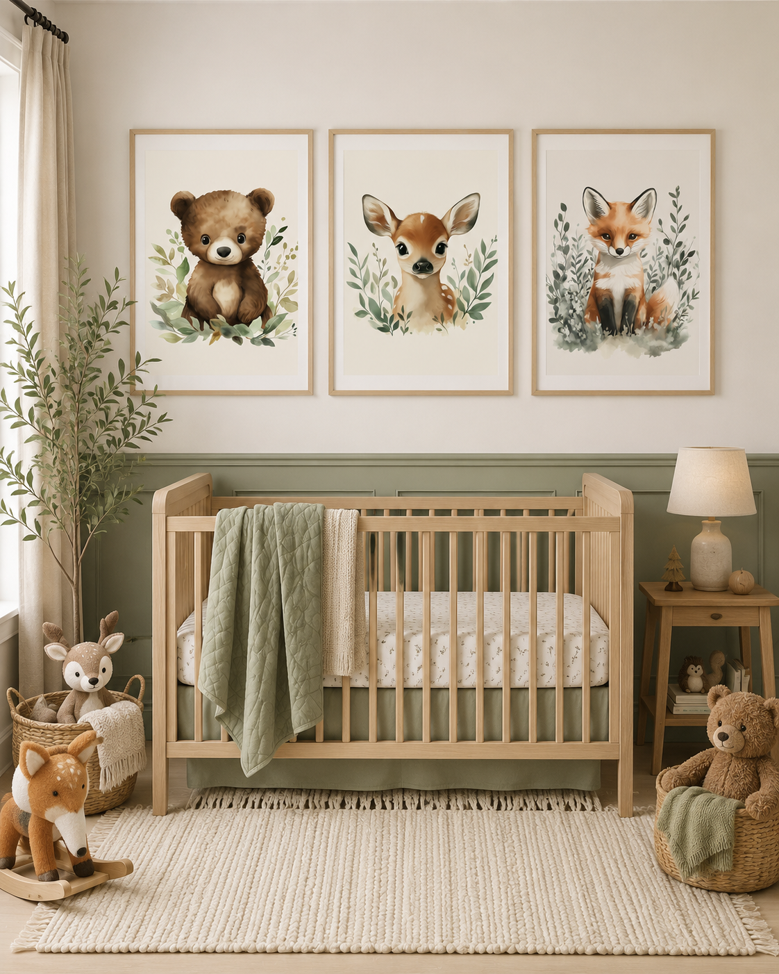 Pink Woodland Nursery Wall Art Set of 3 — Boho Baby Girl Animal Prints, Bear Fawn Fox, Blush Pink Nursery Decor, Digital Download, All Frame Sizes