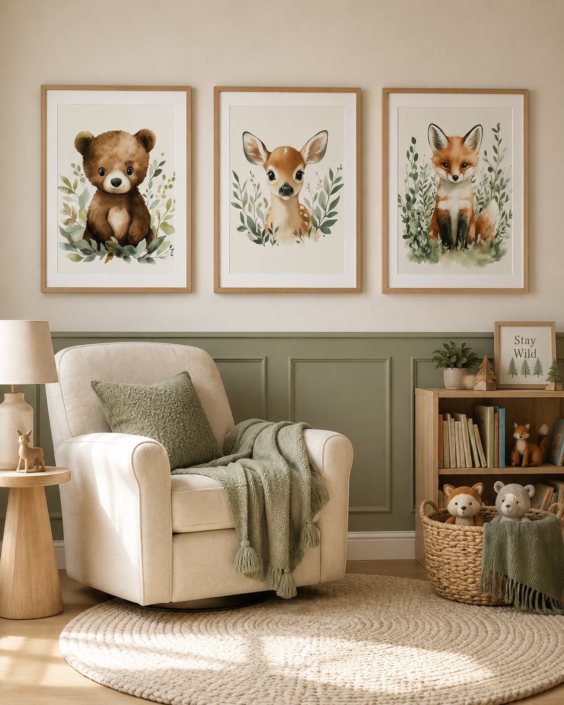 Pink Woodland Nursery Wall Art Set of 3 — Boho Baby Girl Animal Prints, Bear Fawn Fox, Blush Pink Nursery Decor, Digital Download, All Frame Sizes