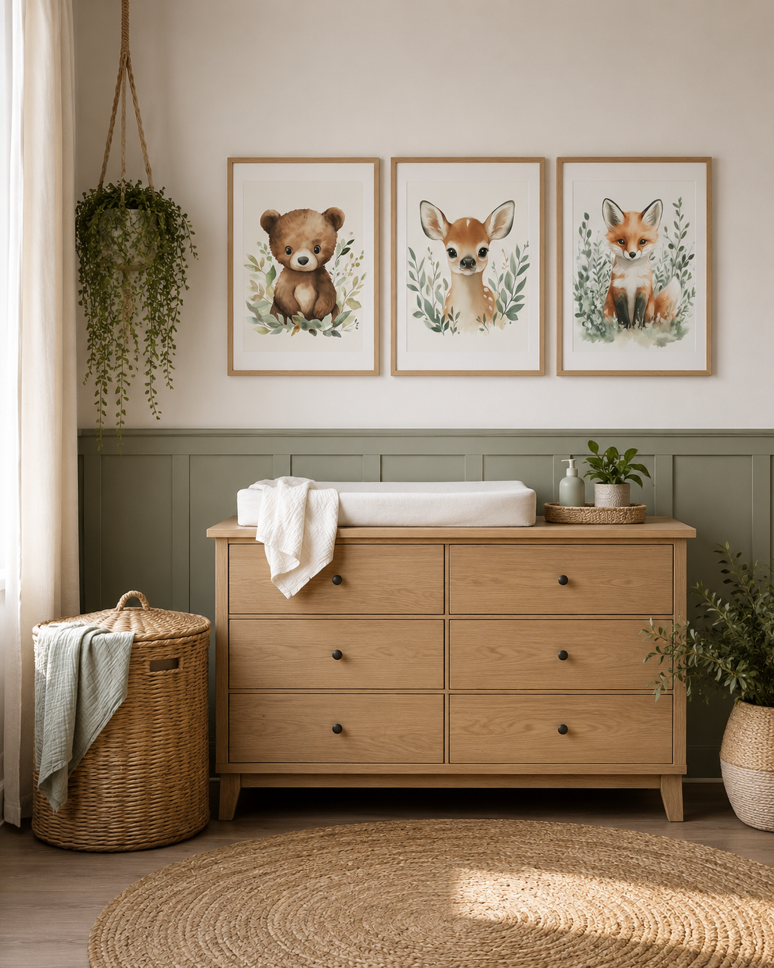Pink Woodland Nursery Wall Art Set of 3 — Boho Baby Girl Animal Prints, Bear Fawn Fox, Blush Pink Nursery Decor, Digital Download, All Frame Sizes