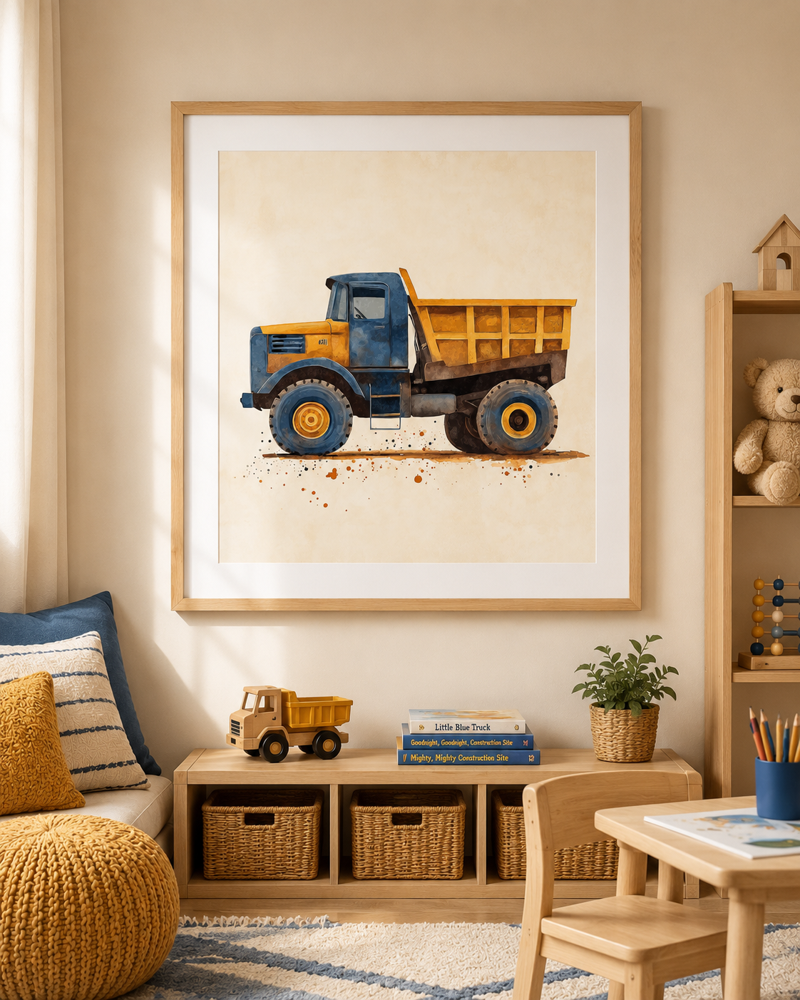 Construction Truck Nursery Wall Art Set of 3 — Boy Nursery & Toddler Room Decor, Dump Truck Crane Excavator Prints, Watercolor Printable, Digital Download