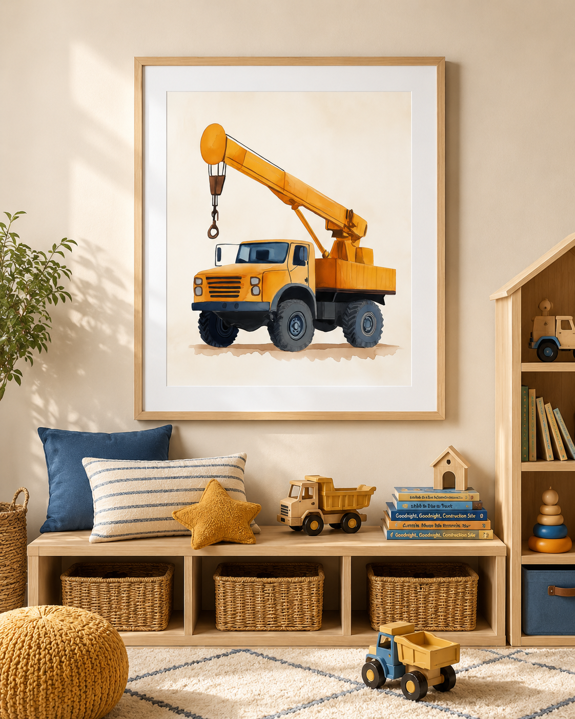 Construction Truck Nursery Wall Art Set of 3 — Boy Nursery & Toddler Room Decor, Dump Truck Crane Excavator Prints, Watercolor Printable, Digital Download