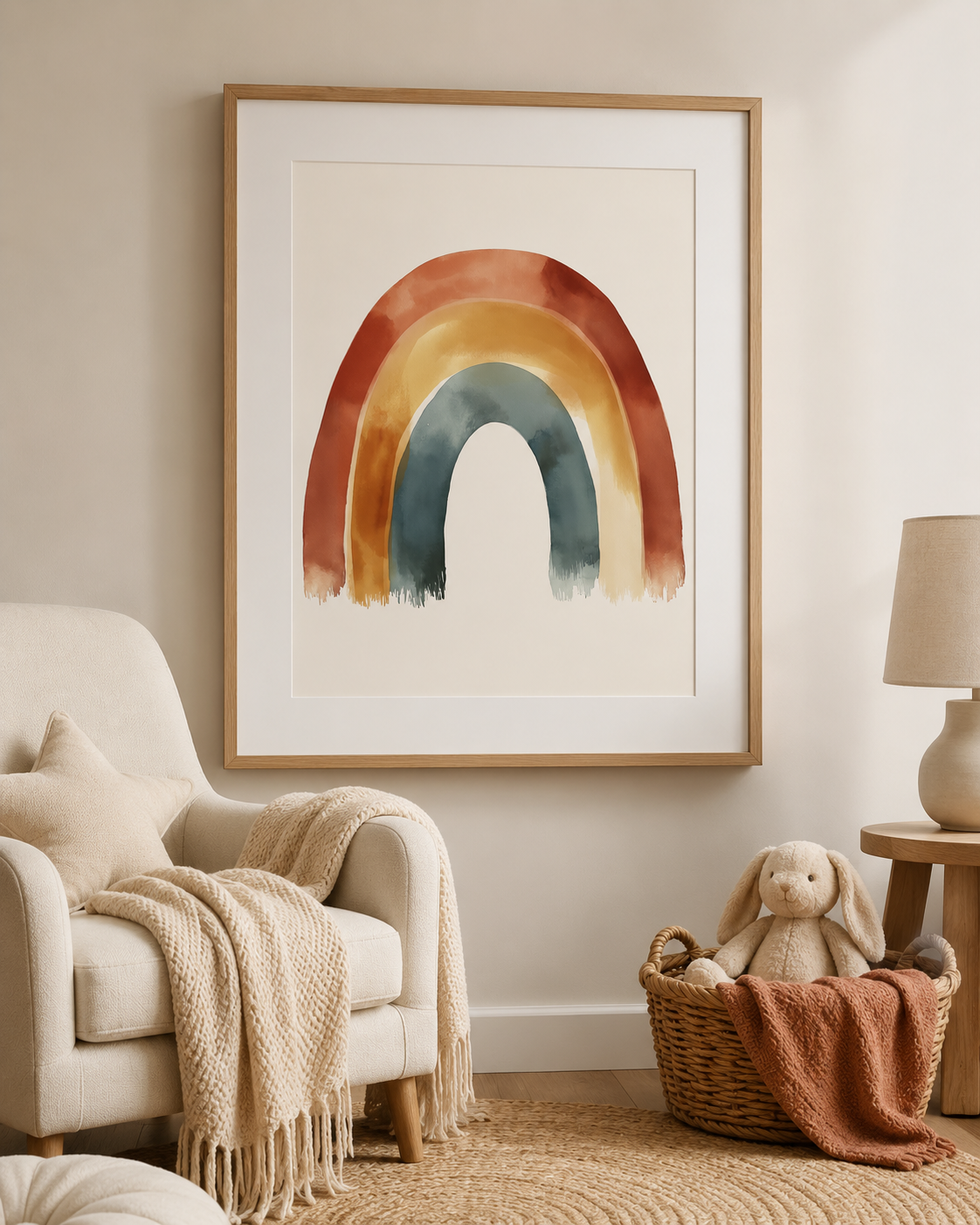 Boho Rainbow Abstract Wall Art Set of 3 — Watercolor Arch, Earthy Rainbow, Sun and Clouds Print Bundle, Terracotta Sage & Cream, Modern Neutral Home Decor, Digital Download, 20 Sizes