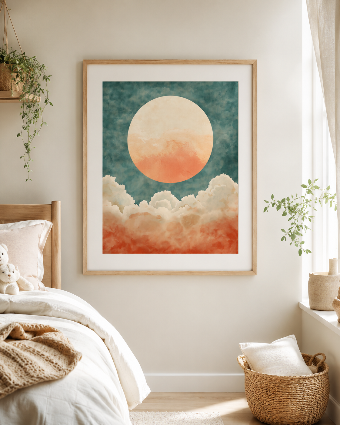 Boho Rainbow Abstract Wall Art Set of 3 — Watercolor Arch, Earthy Rainbow, Sun and Clouds Print Bundle, Terracotta Sage & Cream, Modern Neutral Home Decor, Digital Download, 20 Sizes