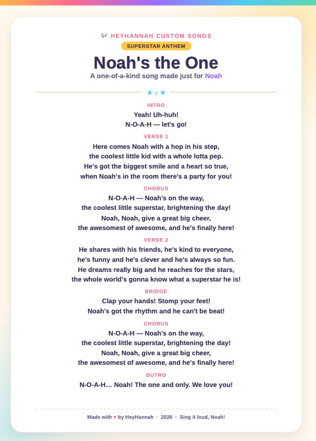 Personalized Kids Song 🎵 Custom Name Song for Birthdays, Bedtime & Big Moments | MP3 + Lyric Sheet