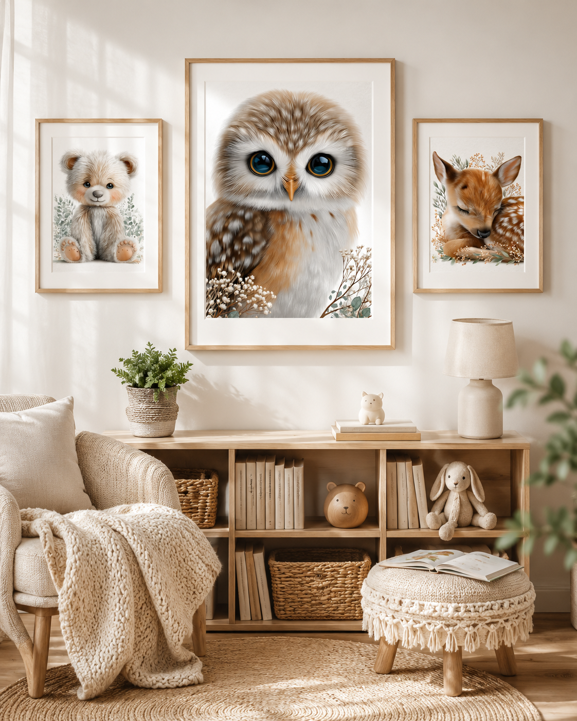Set of 3 woodland nursery prints — size and ratio options shown